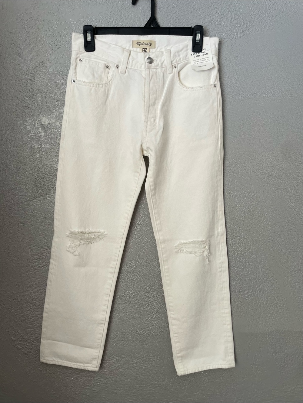 Madewell Men's Off-White Distressed Straight Jeans